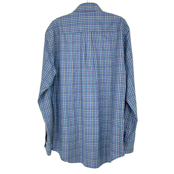 Peter Millar Shirt Men's M Blue Plaid Nanolux Easy Care Button Down Long Sleeves - Picture 2 of 8